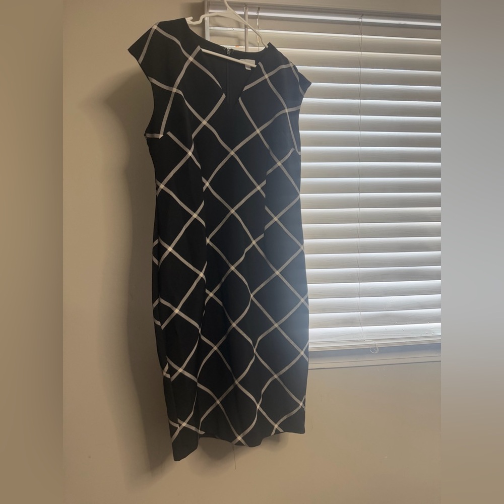 New York & Company Black and White Checkered Midi Dress